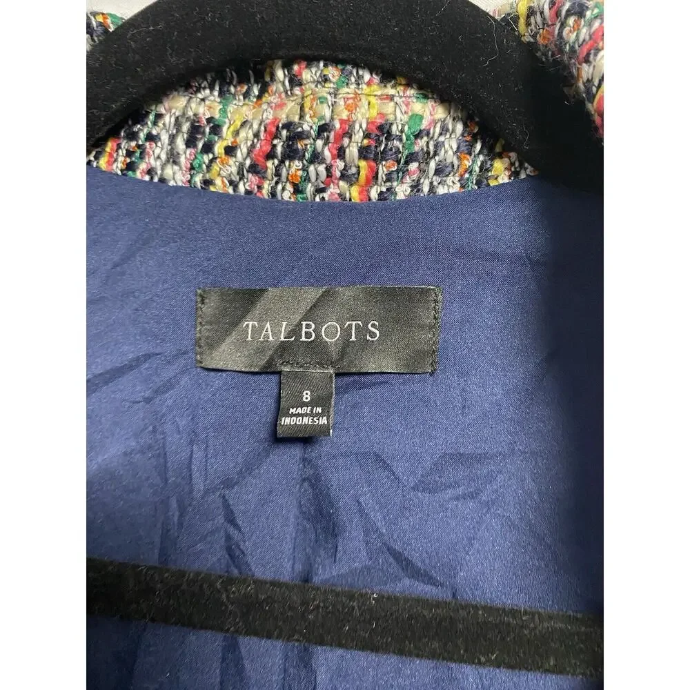 Talbots Colorful Tweed Preppy Cute Work Blazer Size 8 Pockets Lined Dbl Breasted